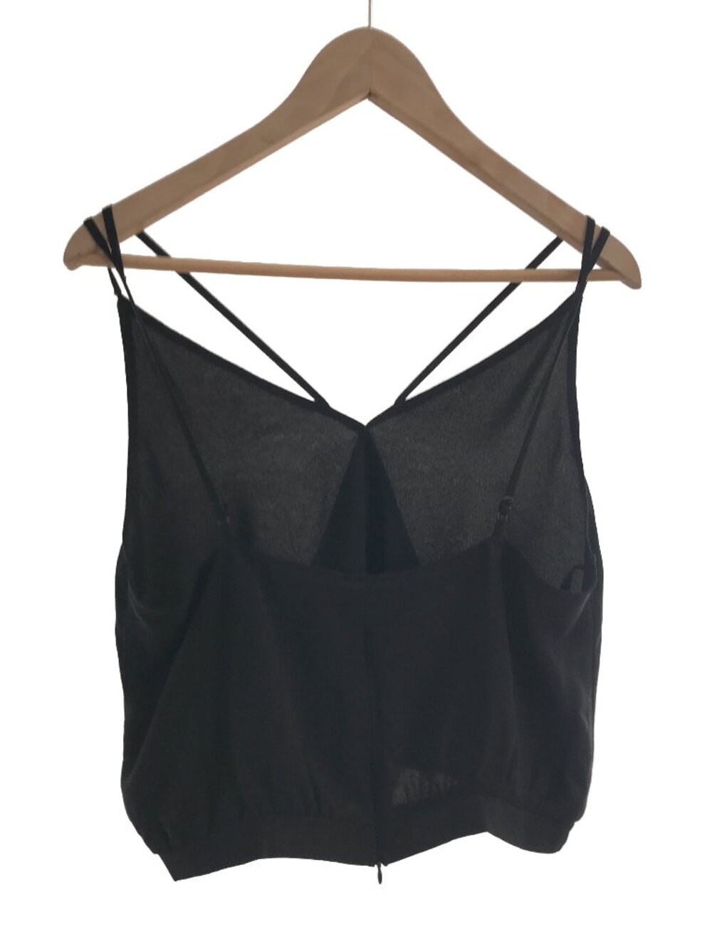 Decker Crop Top Crossover Front Spaghetti Straps Back Zip Black Poly Chiffon L